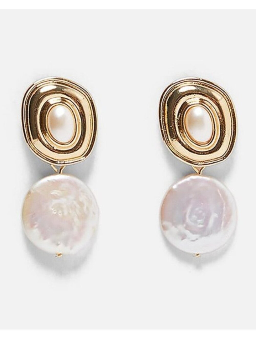Yellow Gold Pearl Retro Vintage Round Drop Earrings